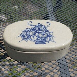 Lord Taylor Jewelry Box Lidded Pottery Folk Art Trinket Vanity Dresser Box